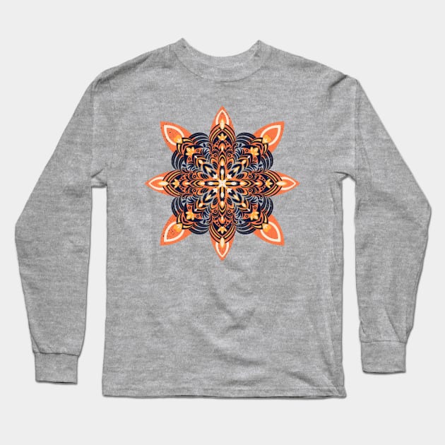 Navy and orange flower mandala Long Sleeve T-Shirt by Home Cyn Home 